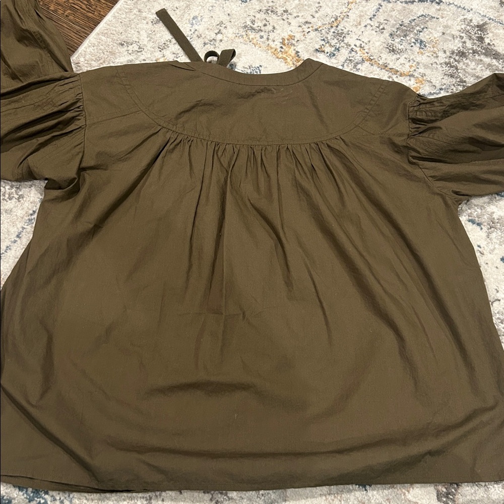 Ulla Johnson Delaney Blouse Olive Green Cotton Puff Sleeve Top Size 4 Boho Chic - Picture 10 of 12